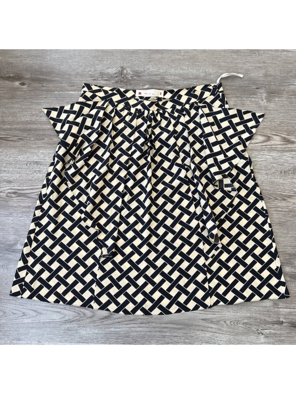 Marni Ruffle Silk Midi Skirt Womens 10 Basketweave Pattern Italian Luxury
